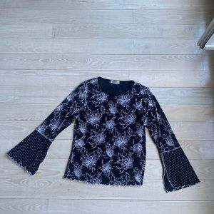 Notations Printed Ruffle Edge Long Sleeve